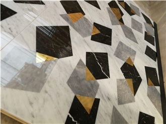 Waterjet Cut Marble Inlayed Floor Medallions Custom Design