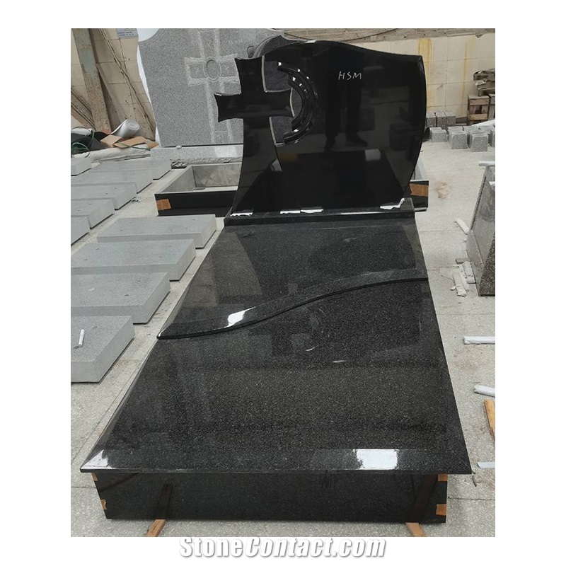 Black Granite Cross Tombstone