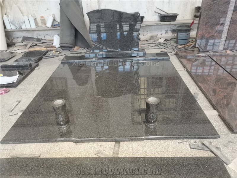 Black Granite Cross Tombstone