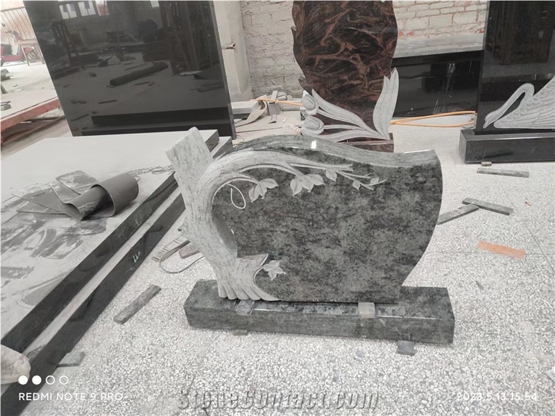 Olive Green Granite Heart Engraved Monument/Tombstone