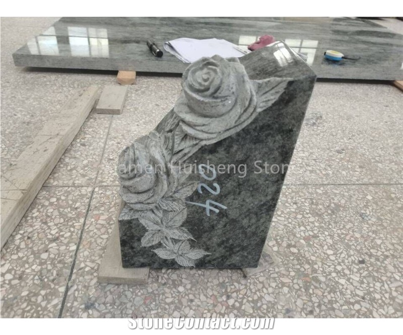 Olive Green Granite Heart Engraved Monument/Tombstone