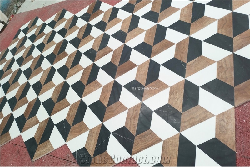 3D Waterjet Marble Flooring Polished Pattern Design