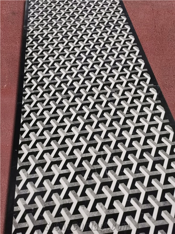 Black Marble Inlay Pattern Waterjet Floor Medallions