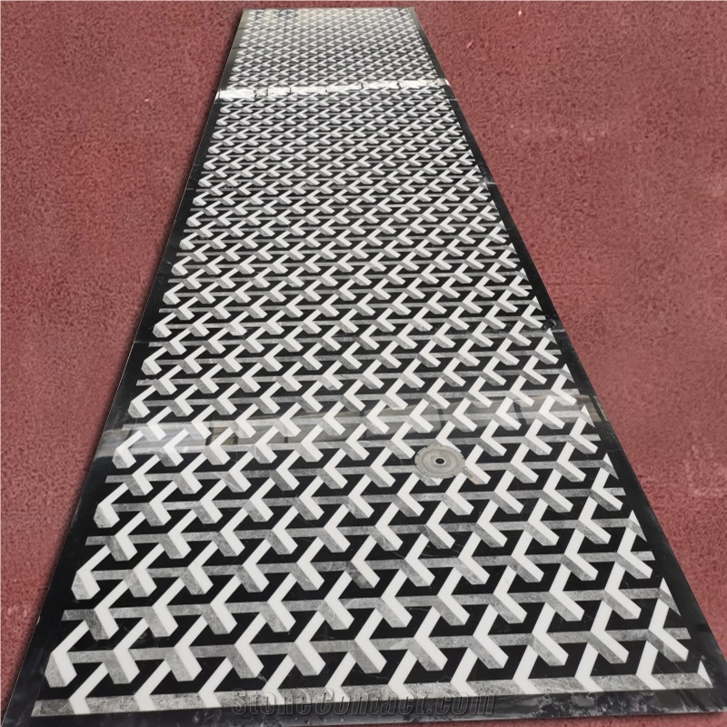 Black Marble Inlay Pattern Waterjet Floor Medallions