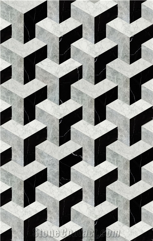 Black Marble Inlay Pattern Waterjet Floor Medallions
