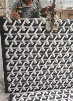 Black Marble Inlay Pattern Waterjet Floor Medallions
