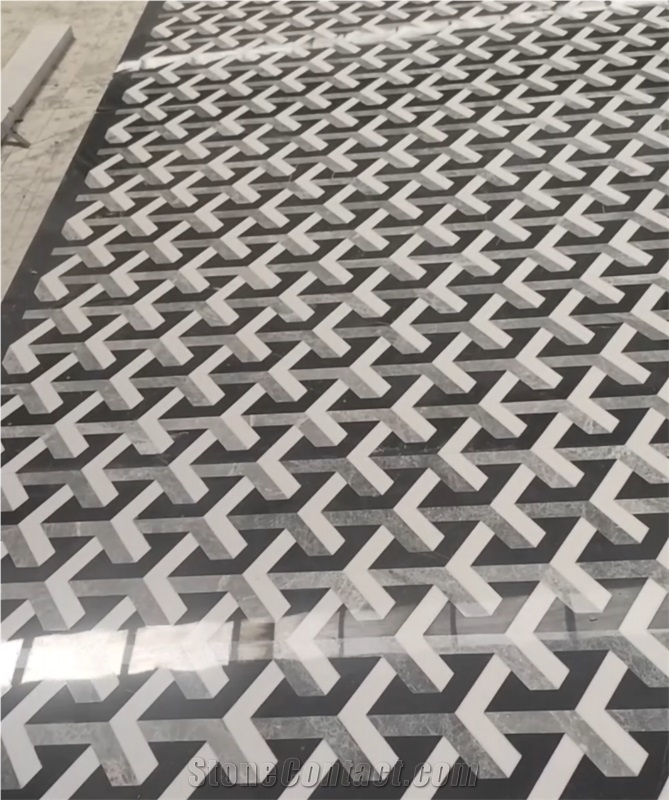 Black Marble Inlay Pattern Waterjet Floor Medallions