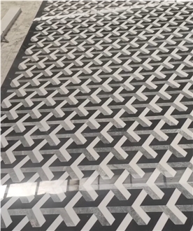 Black Marble Inlay Pattern Waterjet Floor Medallions