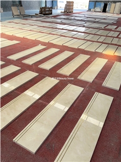 Brass Inlay Natural Marble Staircase For Villa