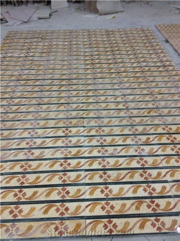 Crema Marfil Marble House Waterjet  Flooring Border Decos Pattern
