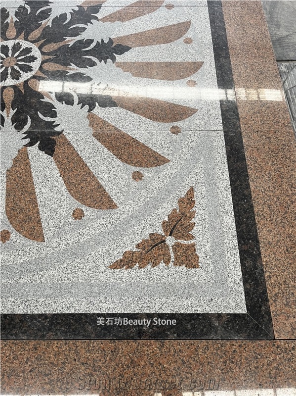 Granite Square Medallions Pattern Tiles For Outdoor Flooring