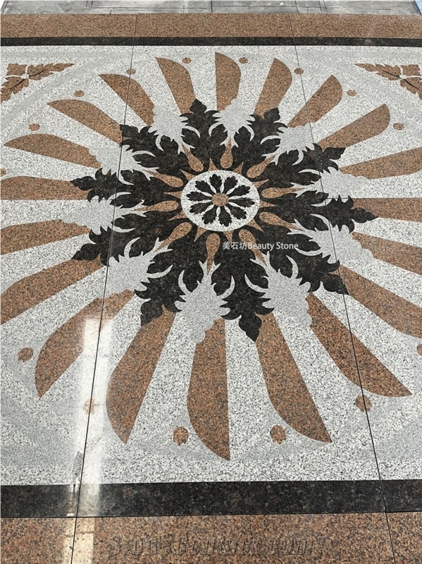 Granite Square Medallions Pattern Tiles For Outdoor Flooring