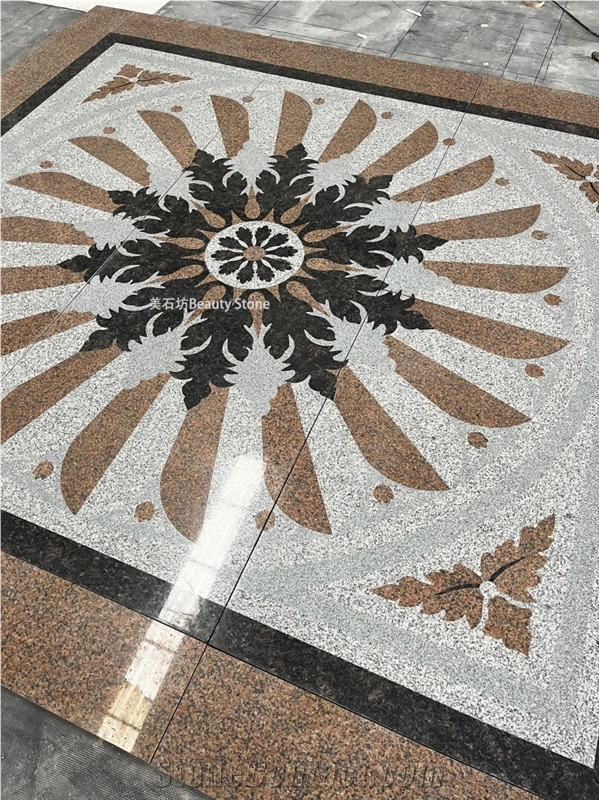 Granite Square Medallions Pattern Tiles For Outdoor Flooring
