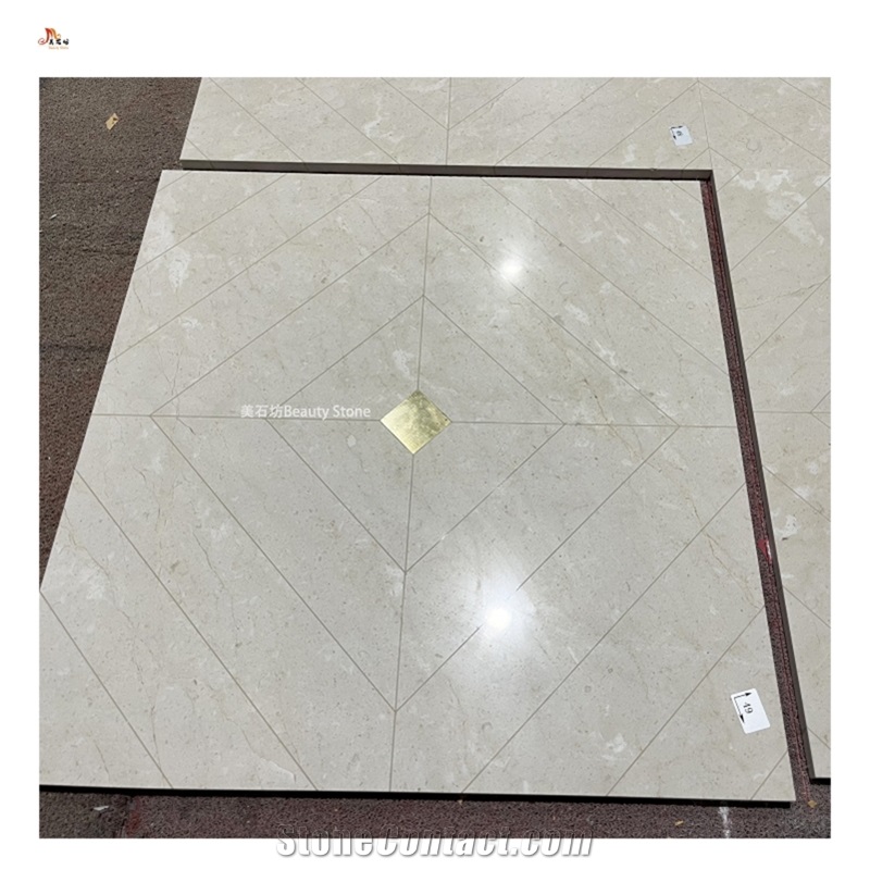Natural Marble Waterjet Cut Metal Brass Inlay Floor Pattern
