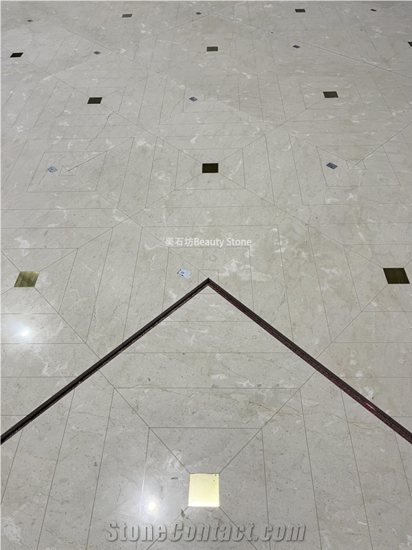 Natural Marble Waterjet Cut Metal Brass Inlay Floor Pattern