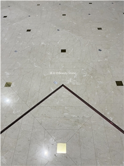 Natural Marble Waterjet Cut Metal Brass Inlay Floor Pattern