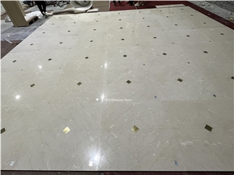 Natural Marble Waterjet Cut Metal Brass Inlay Floor Pattern