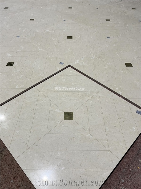 Natural Marble Waterjet Cut Metal Brass Inlay Floor Pattern