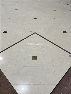 Natural Marble Waterjet Cut Metal Brass Inlay Floor Pattern