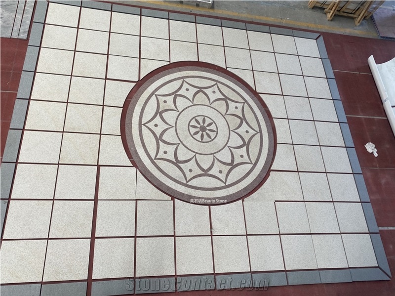 Natural Stone Granite Inlay Medallion Pattern Outside Floor