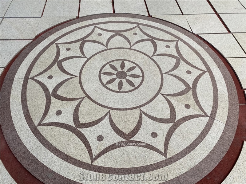 Natural Stone Granite Inlay Medallion Pattern Outside Floor