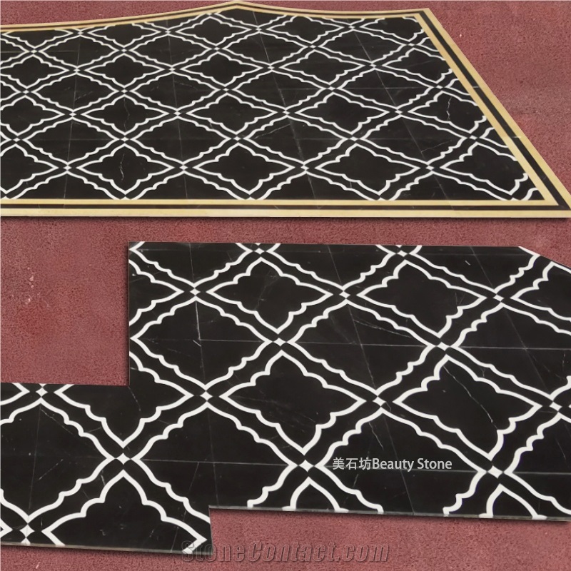 Water Jet Cut Inlay Marble Hotel Corridor Floor Tiles