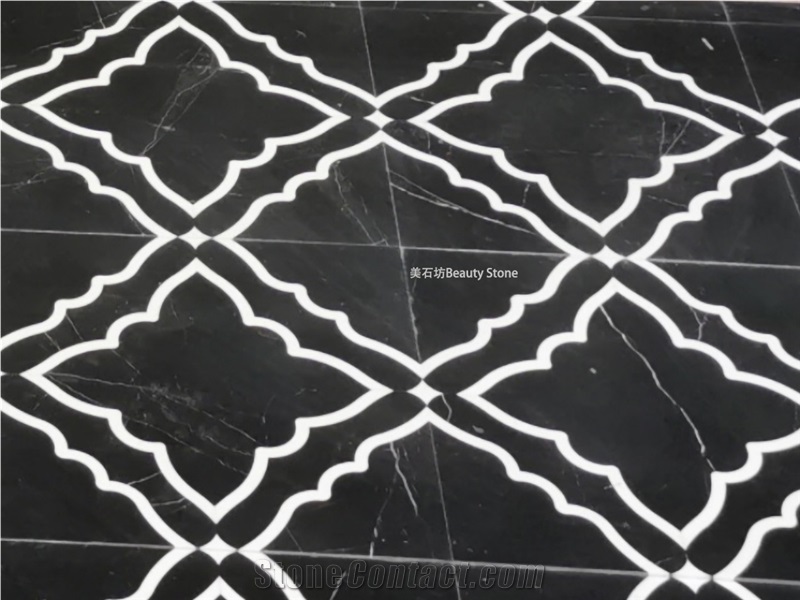 Water Jet Cut Inlay Marble Hotel Corridor Floor Tiles