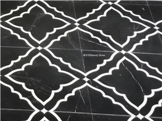 Water Jet Cut Inlay Marble Hotel Corridor Floor Tiles