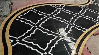 Water Jet Cut Inlay Marble Hotel Corridor Floor Tiles