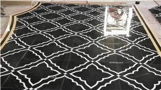 Water Jet Cut Inlay Marble Hotel Corridor Floor Tiles