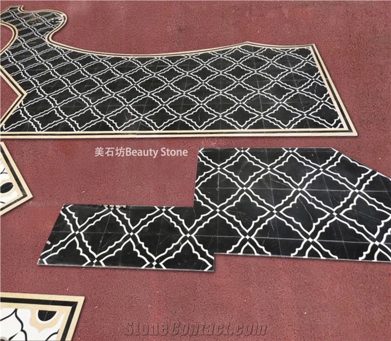 Water Jet Cut Inlay Marble Hotel Corridor Floor Tiles