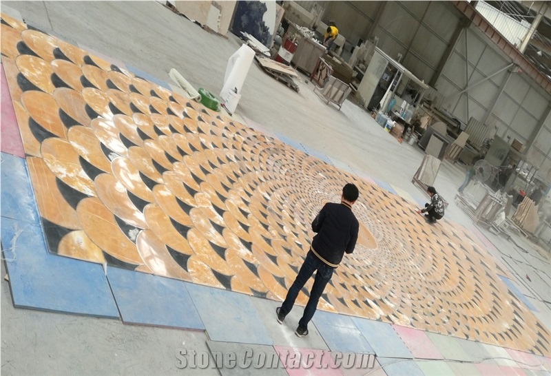 Yellow Marble Waterjet Medallions Floor Tile