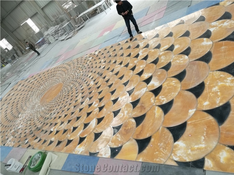 Yellow Marble Waterjet Medallions Floor Tile