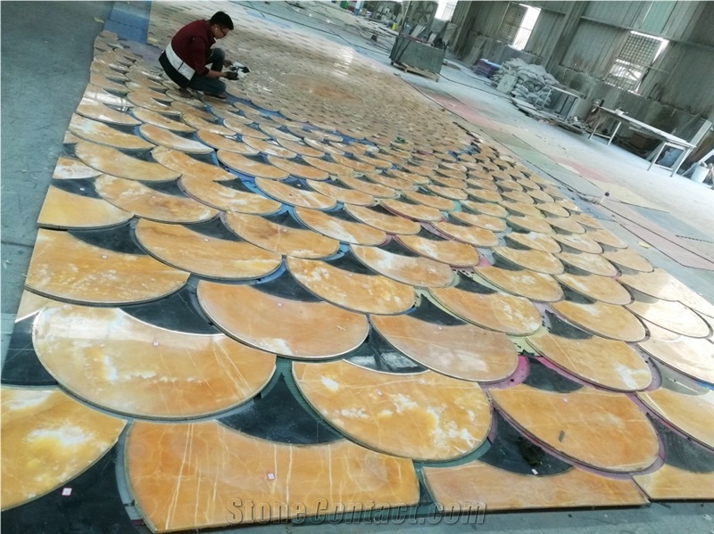 Yellow Marble Waterjet Medallions Floor Tile