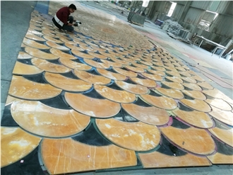 Yellow Marble Waterjet Medallions Floor Tile