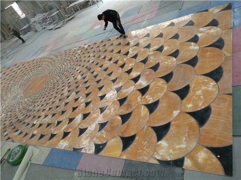 Yellow Marble Waterjet Medallions Floor Tile