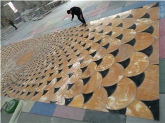 Yellow Marble Waterjet Medallions Floor Tile