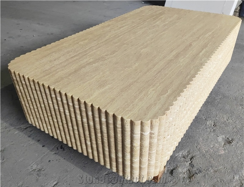Fluted Travertine Coffee Table For Minimalism Living Room