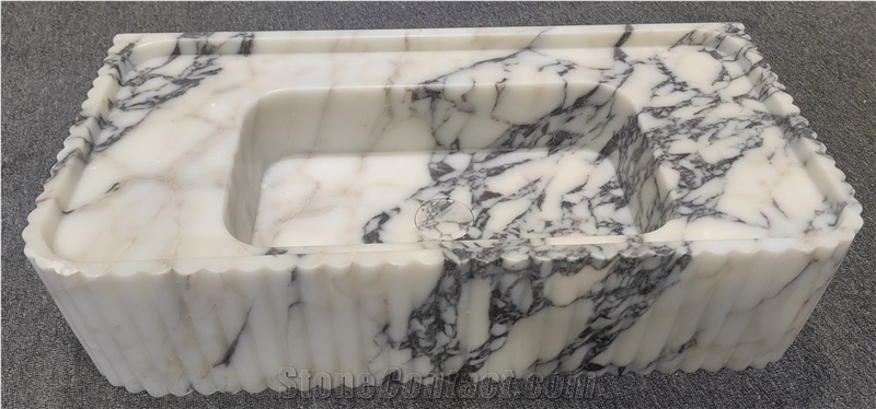 Wall Mounted Calacatta Viola Marble Bathroom Sink