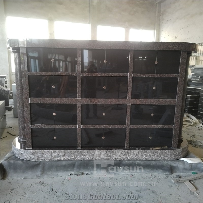 Indian Mahogany Granite Cemetry Columbarium 2 Sides 48 Niches