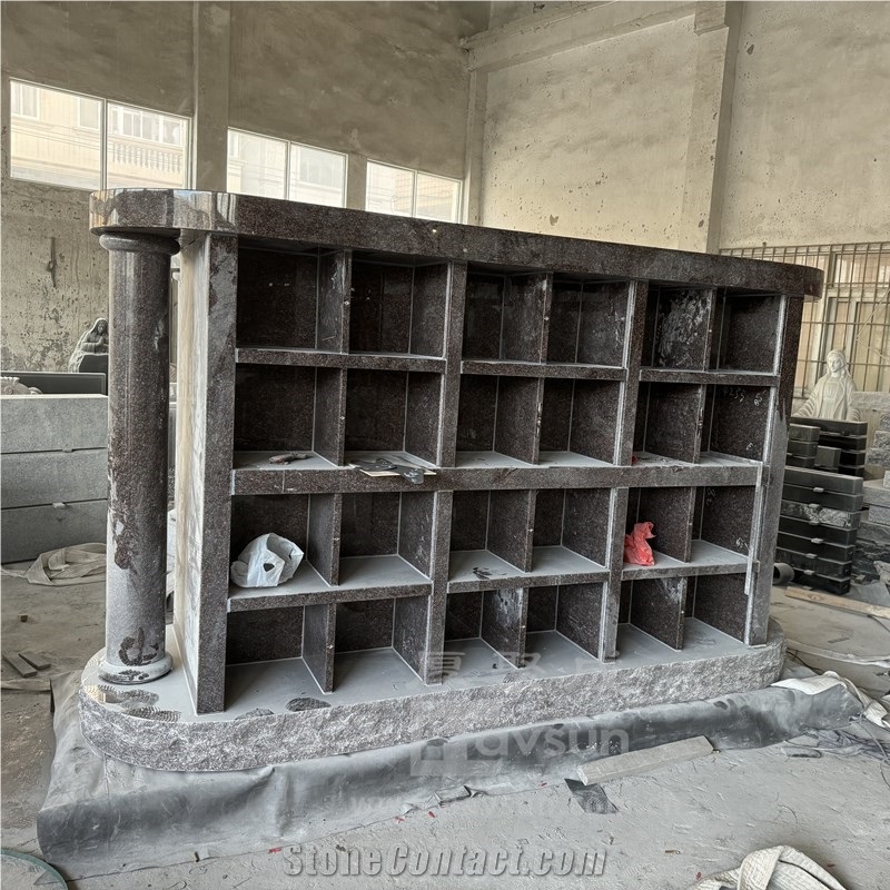 Indian Mahogany Granite Cemetry Columbarium 2 Sides 48 Niches