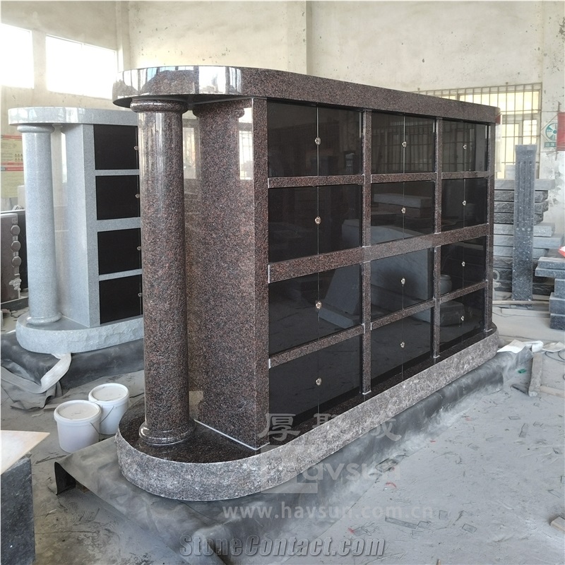 Indian Mahogany Granite Cemetry Columbarium 2 Sides 48 Niches