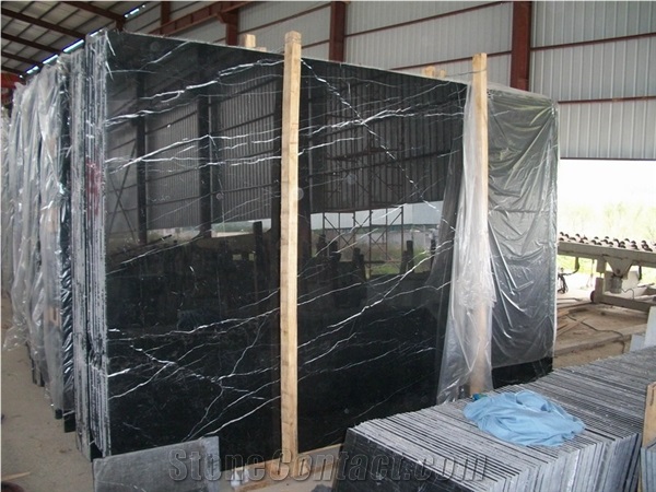 Black Marquina Marble Slab 240Upx120upx1.8Cm Tiles