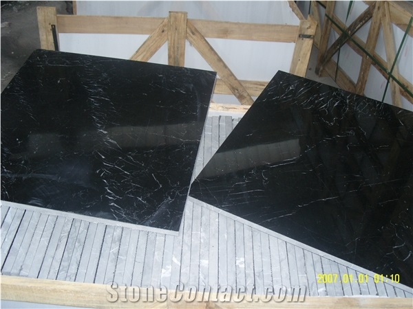 Black Marquina Marble Slab 240Upx120upx1.8Cm Tiles