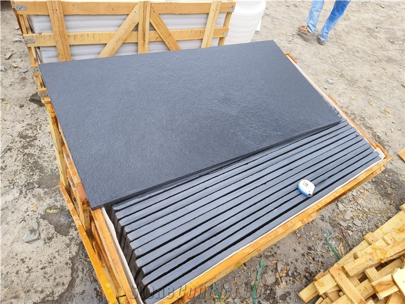 Kadappa Black Midnight Glow Limestone Tiles