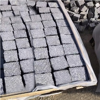 Dark Grey Granite Paving Stones Rock Surface For Sidewalks