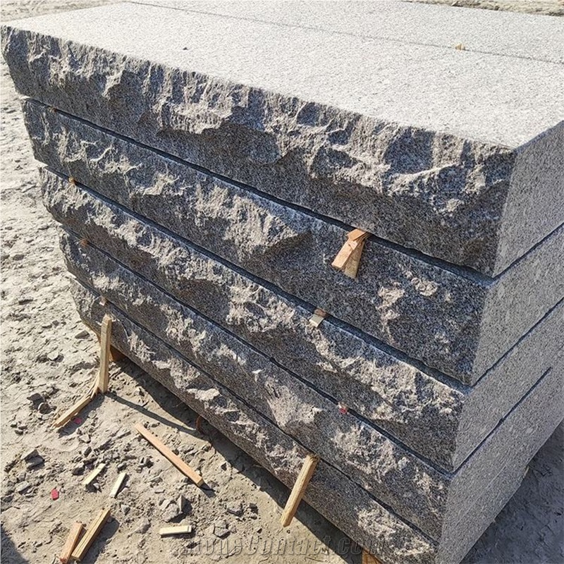 Dark Grey Granite Rough Stone Block Deck Steps