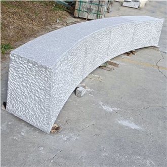 Handcrafted Outdoor Curving Grey Granite Park Bench Stone