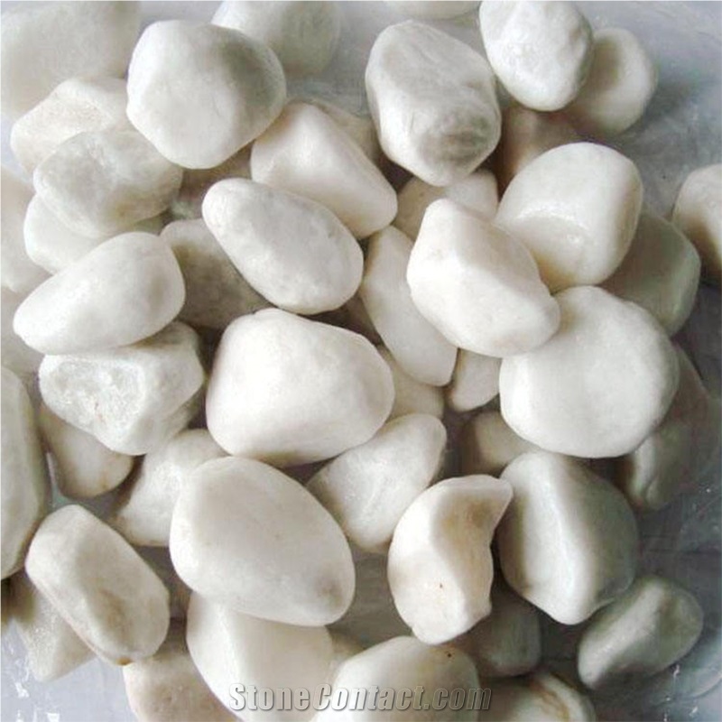 White Natural Stone Marble Tumbled Pebbles For Landscapping