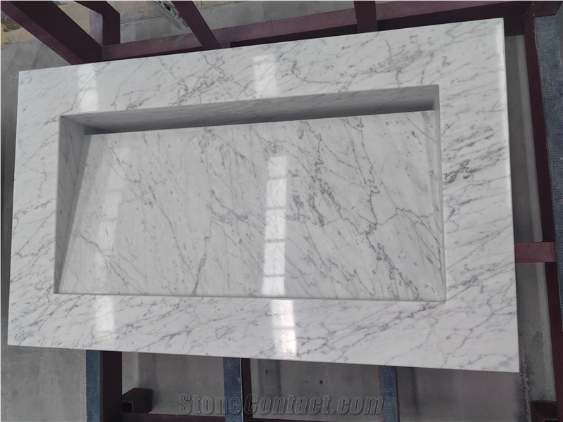 Natural Carrara White Marble Bathroom Custom Sink